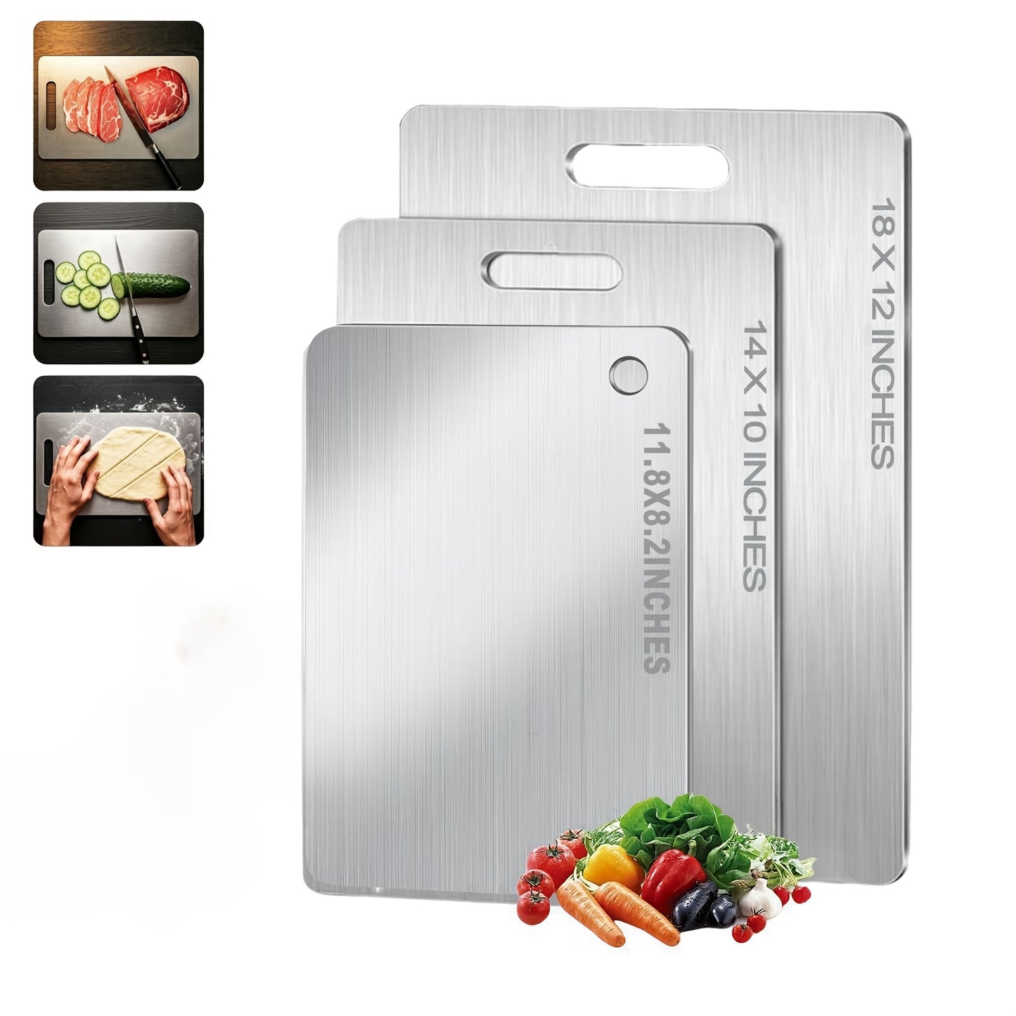 3pcs Premium Titanium Cutting Board Set - Durable, Double-Sided, Food-Safe Kitchen Boards in Large, Medium, Small Sizes with Handles for Efficient Chopping and Slicing, Kitchen Cutting Boards|Modern Kitchenware|Durable Kitche