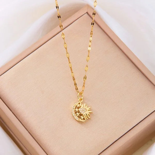 316L Stainless Steel Sun Moon Star Pendant Necklace For Women Exquisite Planet Clavicle Chain Party Jewelry Gifts