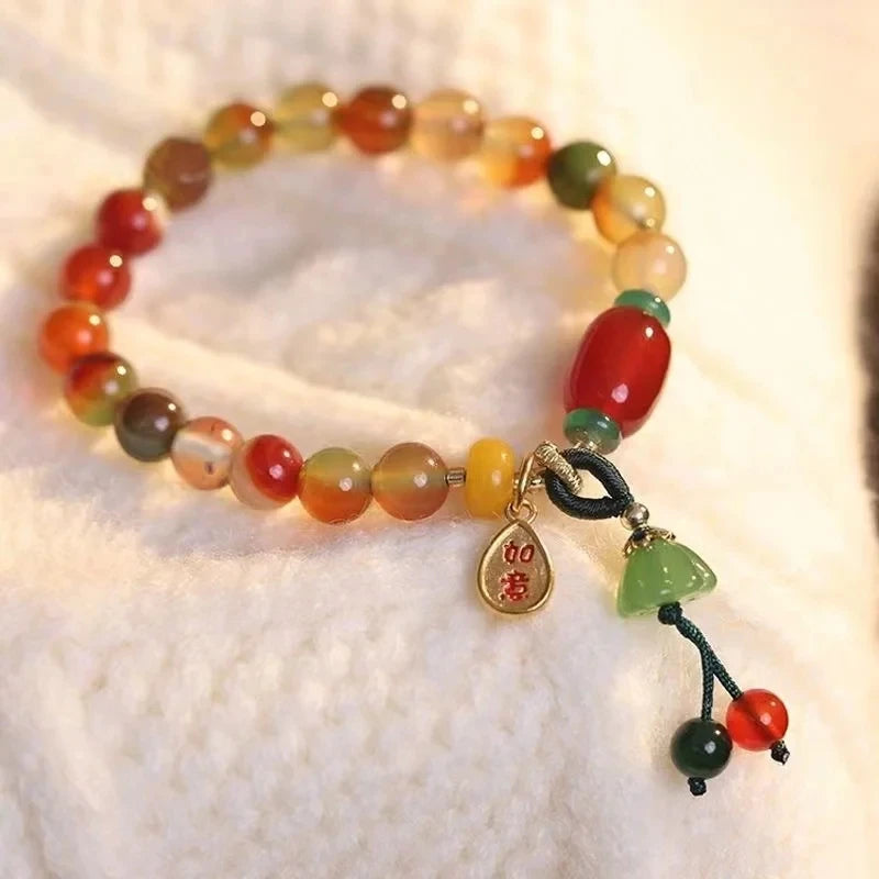 Fashion Natural Stone Bracelet Elegant Lily of the Valley Flower Pendant Elastic Beaded Bracelets for Women Party Jewelry Gift