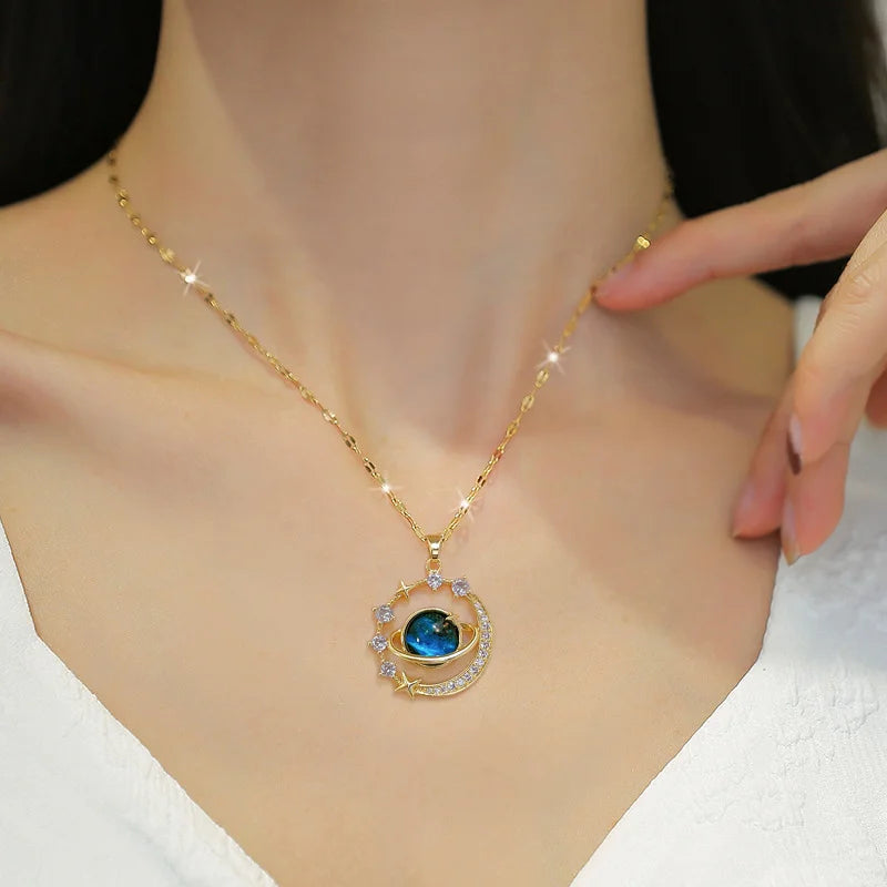 316L Stainless Steel Sun Moon Star Pendant Necklace For Women Exquisite Planet Clavicle Chain Party Jewelry Gifts