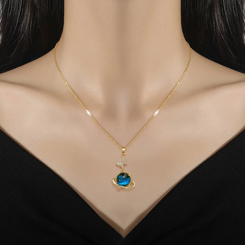 316L Stainless Steel Sun Moon Star Pendant Necklace For Women Exquisite Planet Clavicle Chain Party Jewelry Gifts