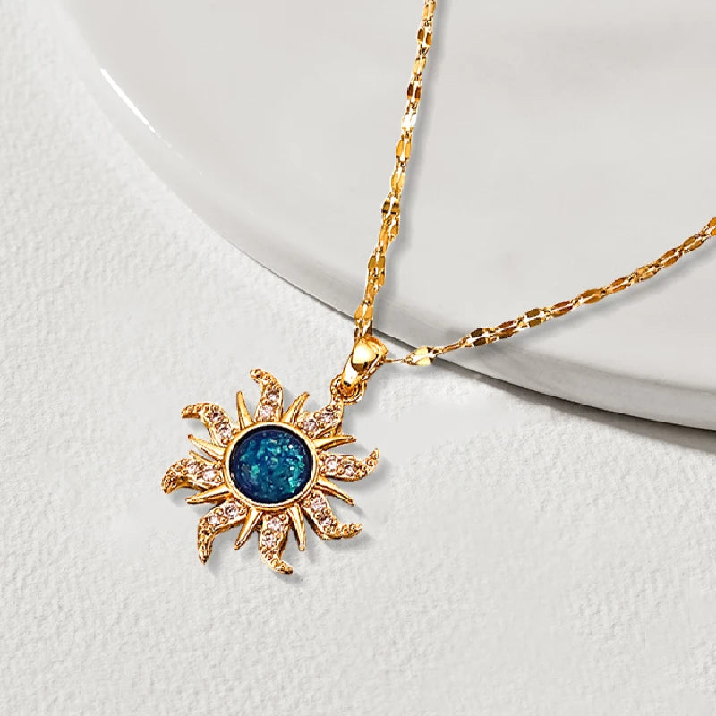 316L Stainless Steel Sun Moon Star Pendant Necklace For Women Exquisite Planet Clavicle Chain Party Jewelry Gifts