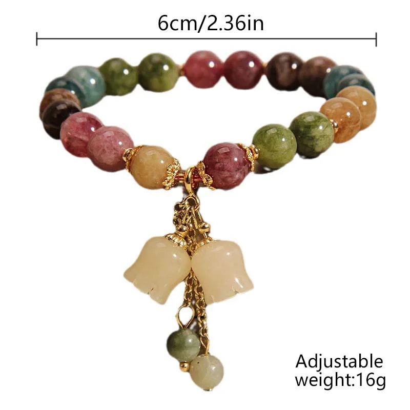 Fashion Natural Stone Bracelet Elegant Lily of the Valley Flower Pendant Elastic Beaded Bracelets for Women Party Jewelry Gift