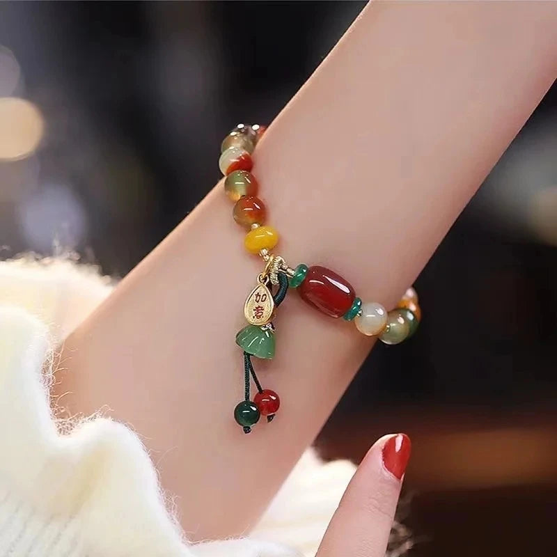 Fashion Natural Stone Bracelet Elegant Lily of the Valley Flower Pendant Elastic Beaded Bracelets for Women Party Jewelry Gift