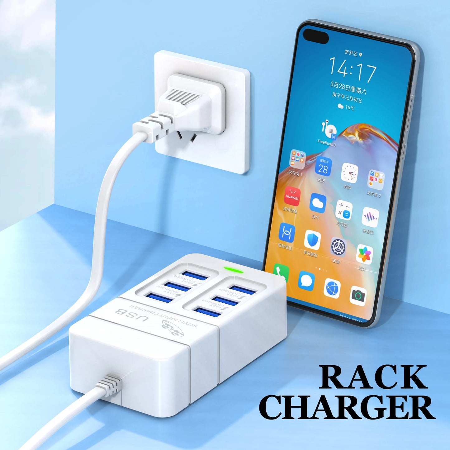 6-in-1 Surge Protector 6-Outlet Extender with 3 USB & 3 Type C Ports Power Strip Multi Plug Outlets Wall Adapter Spaced for Home