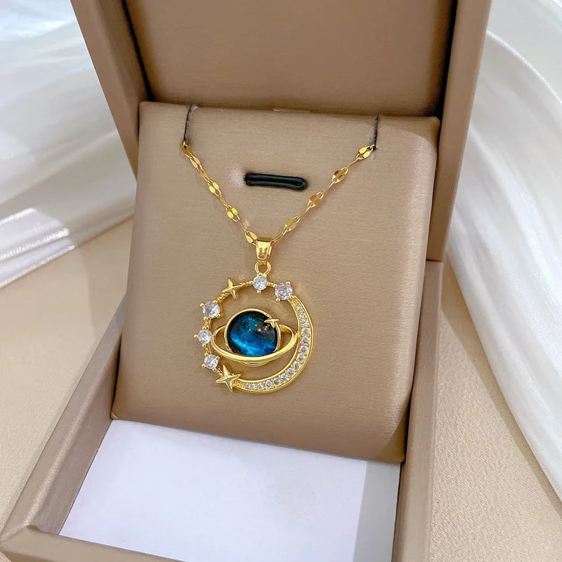 316L Stainless Steel Sun Moon Star Pendant Necklace For Women Exquisite Planet Clavicle Chain Party Jewelry Gifts