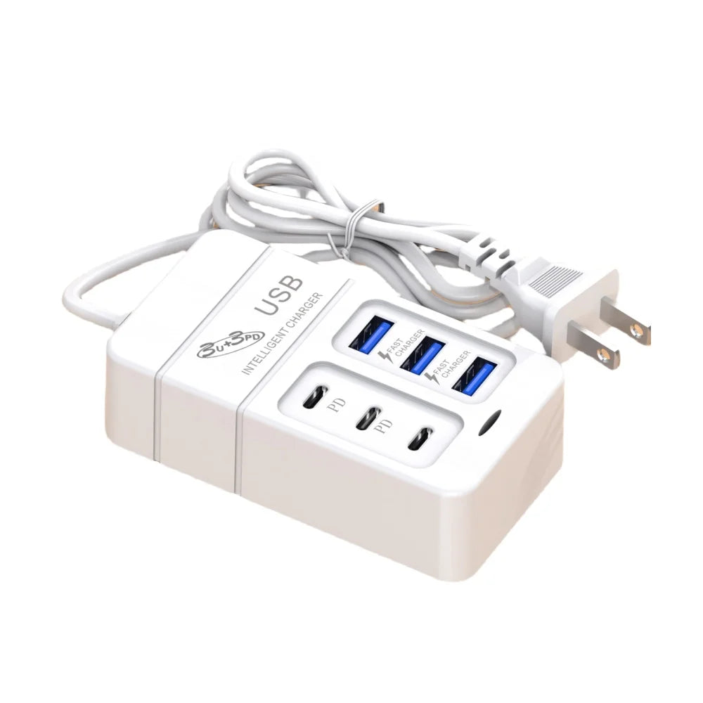 6-in-1 Surge Protector 6-Outlet Extender with 3 USB & 3 Type C Ports Power Strip Multi Plug Outlets Wall Adapter Spaced for Home