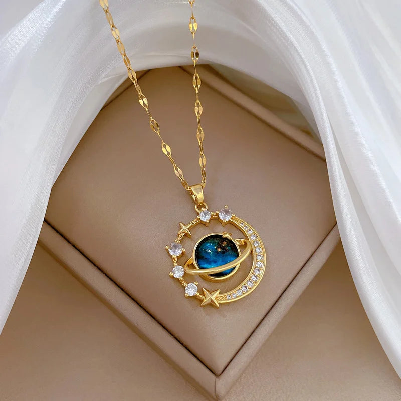 316L Stainless Steel Sun Moon Star Pendant Necklace For Women Exquisite Planet Clavicle Chain Party Jewelry Gifts
