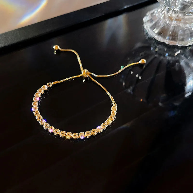 Luxury AAA Zircon Opal Clover Adjustable Bracelet For Women New Fashion Sparkling Gold Color Bracelet Wedding Jewelry Party Gift