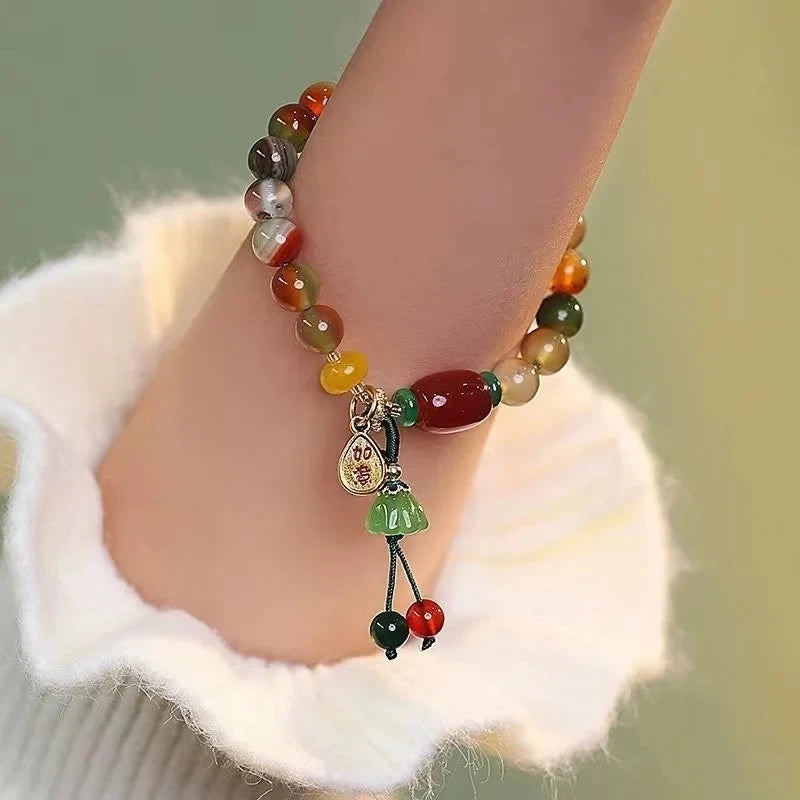 Fashion Natural Stone Bracelet Elegant Lily of the Valley Flower Pendant Elastic Beaded Bracelets for Women Party Jewelry Gift