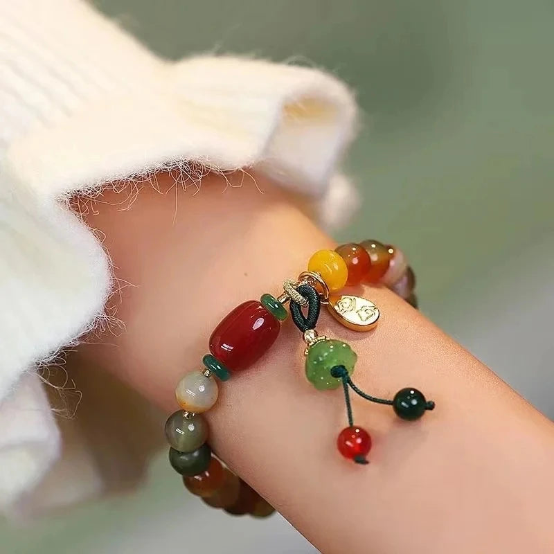 Fashion Natural Stone Bracelet Elegant Lily of the Valley Flower Pendant Elastic Beaded Bracelets for Women Party Jewelry Gift