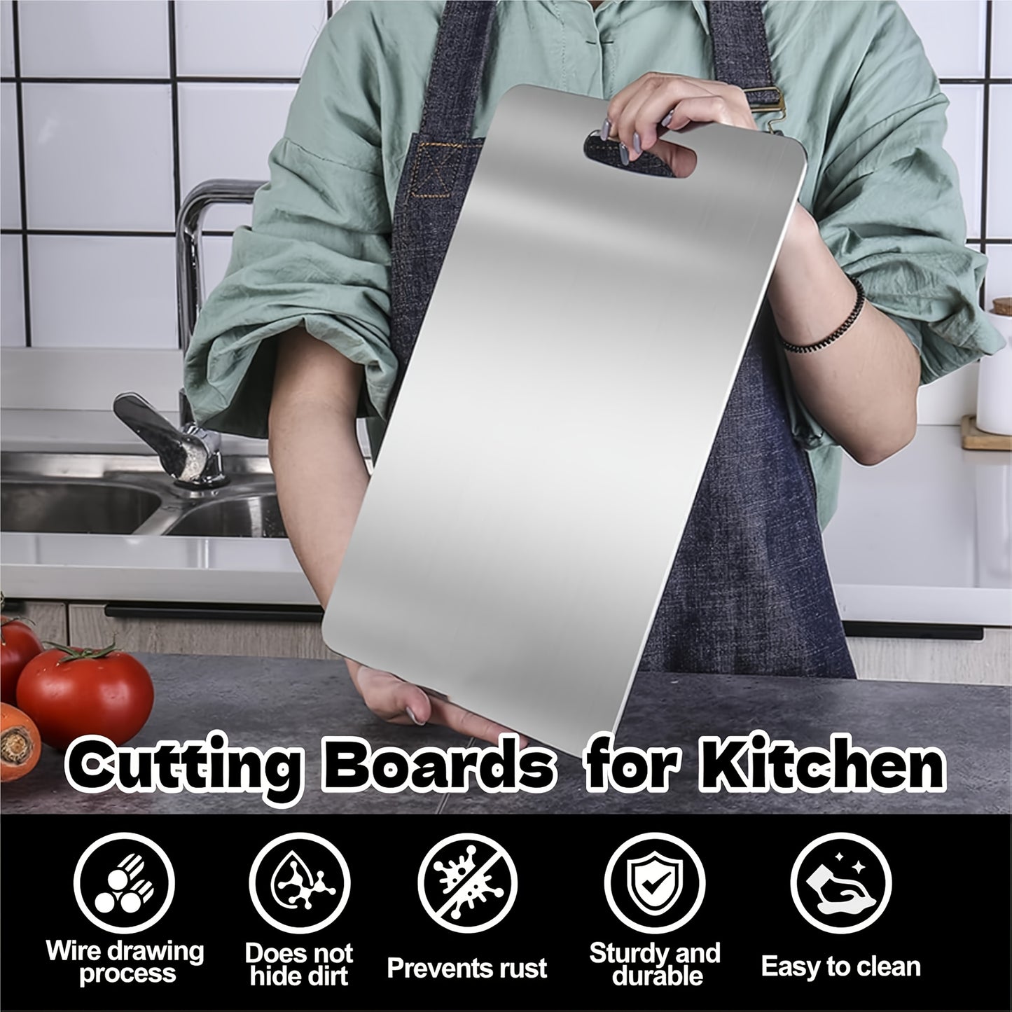 New 2025 Titanium Cutting Board Set - Heavy-Duty 100% Pure Titanium, Double-Sided Food-Safe Kitchen Chopping Boards with Rounded Edges & Non-Slip Grip, Hygienic & Easy-Clean Surface for Meat, Vegetables, Fruits - Ideal Mother