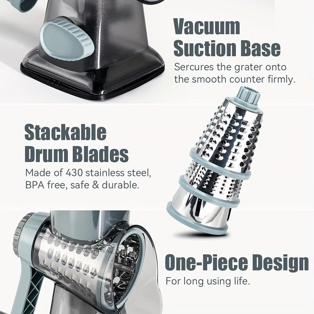 1 PCS Rotary Cheese Grater with Handle - 3 Changeable Blades for Cheese, Potato, Zucchini, Nuts, Chocolate - Kitchen Vegetable Cheese Shredder Slicer Grater - For Home Cooks & Chefs - Great Gift for Foodies