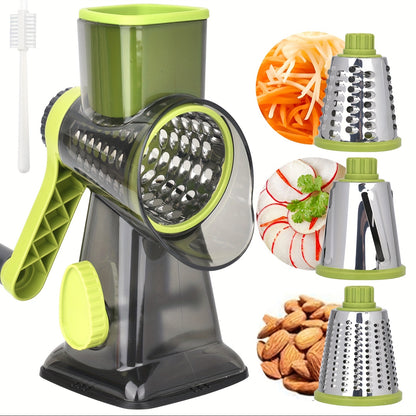 1 PCS Rotary Cheese Grater with Handle - 3 Changeable Blades for Cheese, Potato, Zucchini, Nuts, Chocolate - Kitchen Vegetable Cheese Shredder Slicer Grater - For Home Cooks & Chefs - Great Gift for Foodies