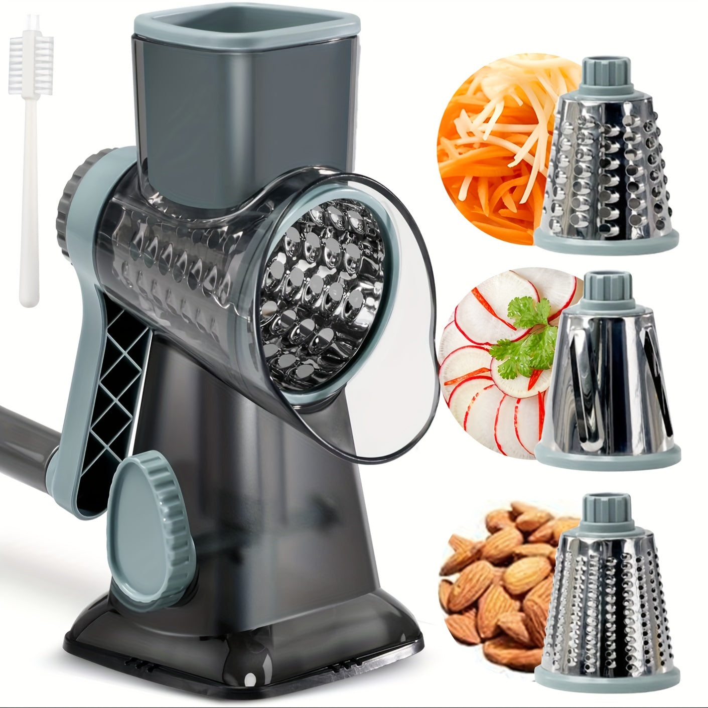 1 PCS Rotary Cheese Grater with Handle - 3 Changeable Blades for Cheese, Potato, Zucchini, Nuts, Chocolate - Kitchen Vegetable Cheese Shredder Slicer Grater - For Home Cooks & Chefs - Great Gift for Foodies