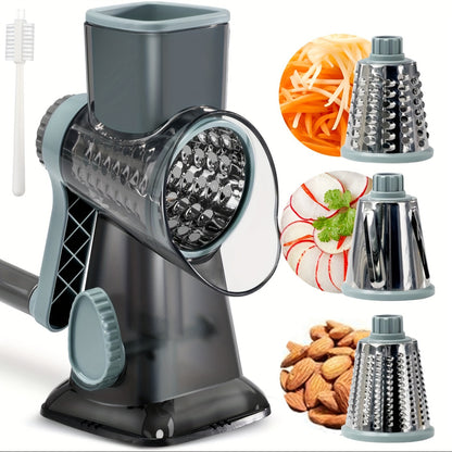 1 PCS Rotary Cheese Grater with Handle - 3 Changeable Blades for Cheese, Potato, Zucchini, Nuts, Chocolate - Kitchen Vegetable Cheese Shredder Slicer Grater - For Home Cooks & Chefs - Great Gift for Foodies