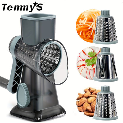 1 PCS Rotary Cheese Grater with Handle - 3 Changeable Blades for Cheese, Potato, Zucchini, Nuts, Chocolate - Kitchen Vegetable Cheese Shredder Slicer Grater - For Home Cooks & Chefs - Great Gift for Foodies