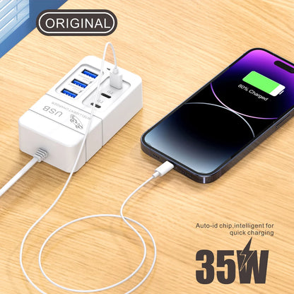 6-in-1 Surge Protector 6-Outlet Extender with 3 USB & 3 Type C Ports Power Strip Multi Plug Outlets Wall Adapter Spaced for Home