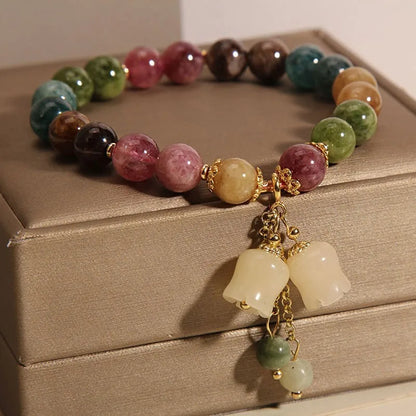 Fashion Natural Stone Bracelet Elegant Lily of the Valley Flower Pendant Elastic Beaded Bracelets for Women Party Jewelry Gift