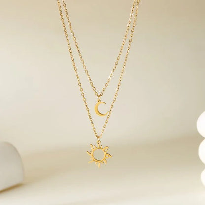 316L Stainless Steel Sun Moon Star Pendant Necklace For Women Exquisite  Planet Clavicle Chain Party Jewelry Gifts