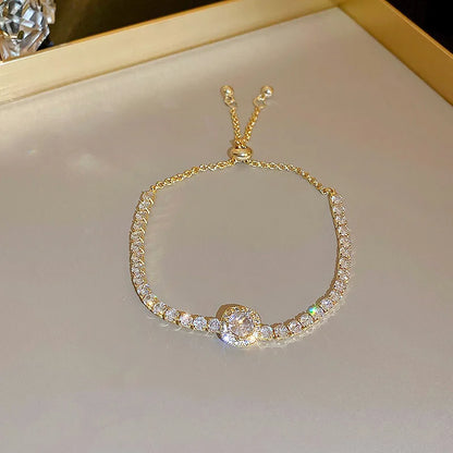 Luxury AAA Zircon Opal Clover Adjustable Bracelet For Women New Fashion Sparkling Gold Color Bracelet Wedding Jewelry Party Gift