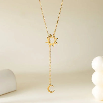 316L Stainless Steel Sun Moon Star Pendant Necklace For Women Exquisite  Planet Clavicle Chain Party Jewelry Gifts