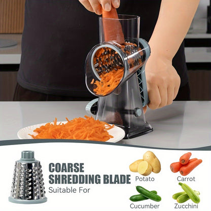 1 PCS Rotary Cheese Grater with Handle - 3 Changeable Blades for Cheese, Potato, Zucchini, Nuts, Chocolate - Kitchen Vegetable Cheese Shredder Slicer Grater - For Home Cooks & Chefs - Great Gift for Foodies