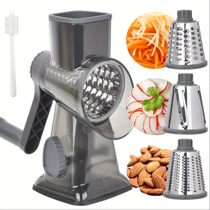 1 PCS Rotary Cheese Grater with Handle - 3 Changeable Blades for Cheese, Potato, Zucchini, Nuts, Chocolate - Kitchen Vegetable Cheese Shredder Slicer Grater - For Home Cooks & Chefs - Great Gift for Foodies
