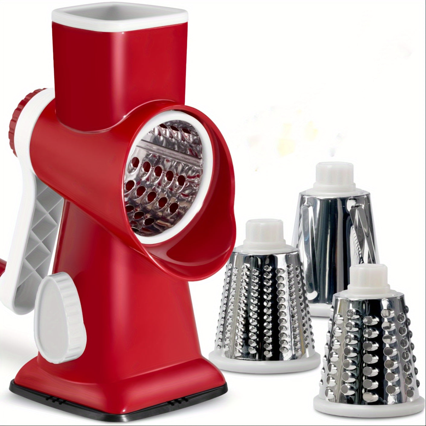 1 PCS Rotary Cheese Grater with Handle - 3 Changeable Blades for Cheese, Potato, Zucchini, Nuts, Chocolate - Kitchen Vegetable Cheese Shredder Slicer Grater - For Home Cooks & Chefs - Great Gift for Foodies